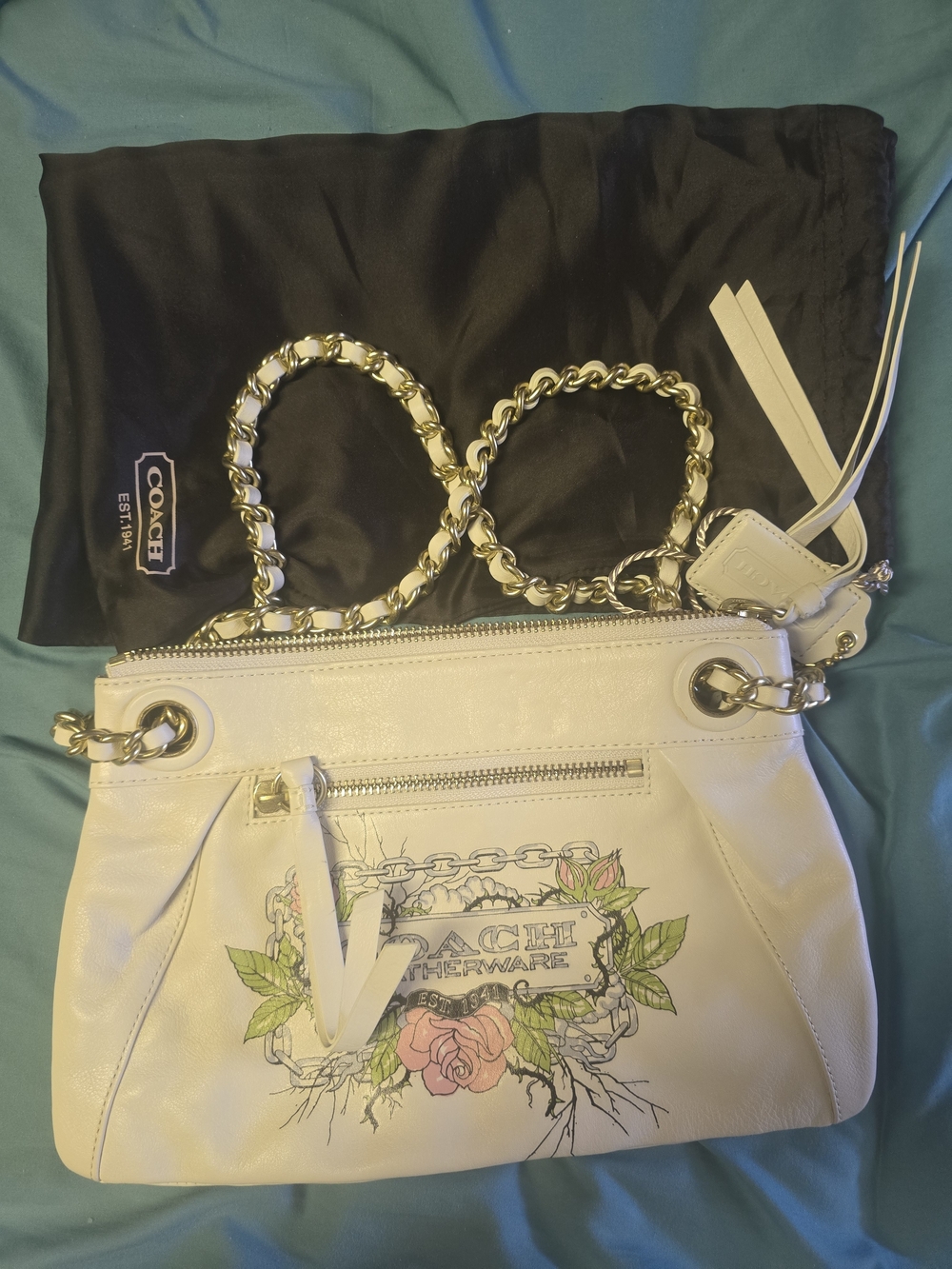 RARE Vintage Coach Parker Tattoo Rose Chain Leather Shoulder Bag 13426